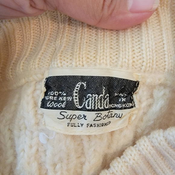 VTG Y2K Ivory Chunky Cable Knit Fisherman Sweater 40 100% Pure Wool Turtleneck - Picture 10 of 12